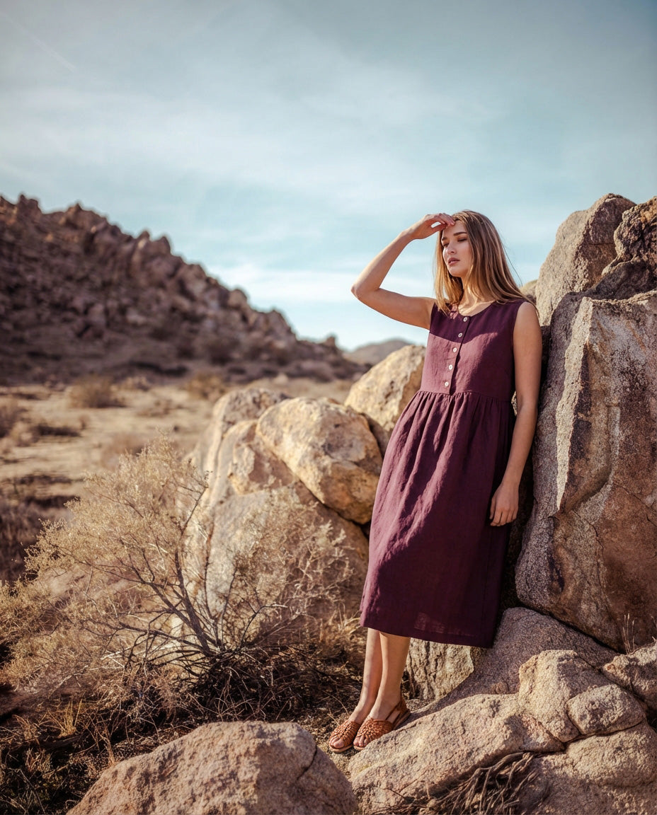 Sleeveless maxi linen dress - SMILTE