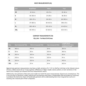 a table with measurements for the body measurements