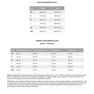 a table with measurements for different types of items