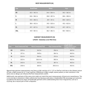 a table with measurements for the body measurements