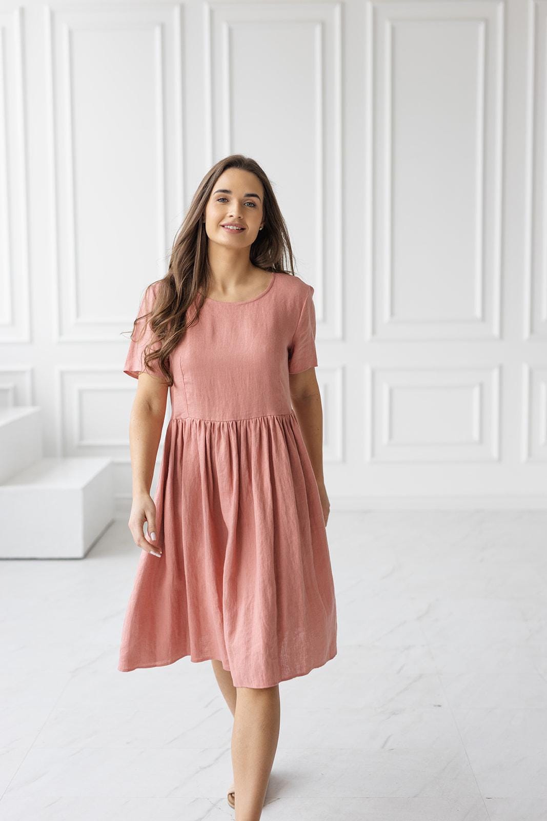 Linen Midi Dress | Women's Casual Summer Dress | Natural Fabric - MEROSA Linen Midi Dress | Women's Casual Summer Dress | Natural Fabric - MEROSA