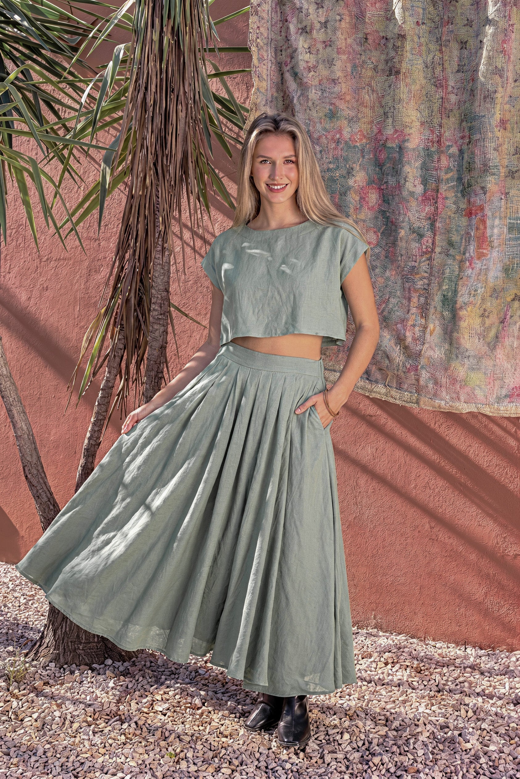 Dusty Sage Linen Bridesmaid Dress | Modern Two-Piece Set SonFre Dusty Sage Linen Bridesmaid Dress | Modern Two-Piece Set SonFre