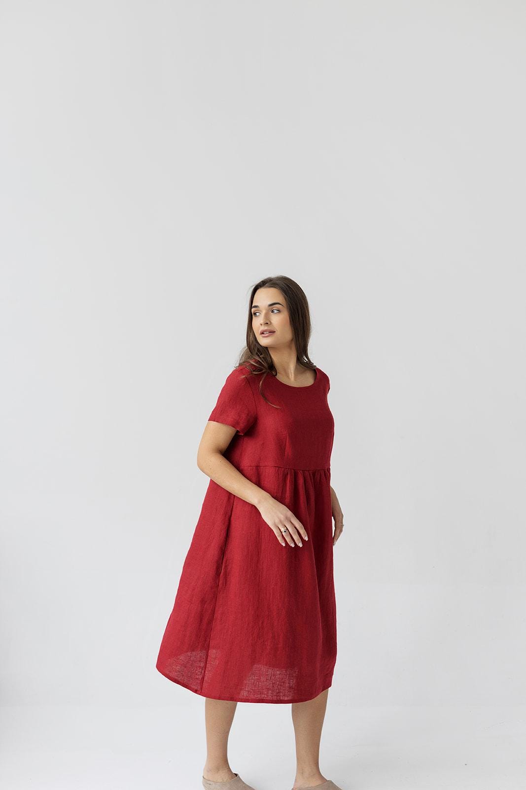 chinese dress ladies Linen Boho Dress – Knee Length, Loose Fit, Flowy Summer Outfit, Plus Size Available