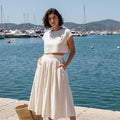 Off-White Linen Boxy Crop Top & High-Waisted Midi Skirt - NAOMI - READY TO SHIP