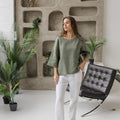 Eucalyptus green linen tunic top – lightweight, airy, and elegant, ideal for warm-weather styling