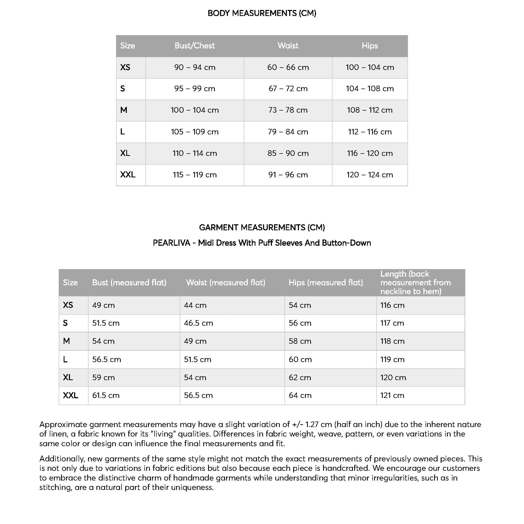 a table with measurements and measurements for each item