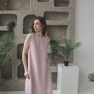 Linen Shift Dress with Pockets | Sleeveless Summer Casual Dress - VELA