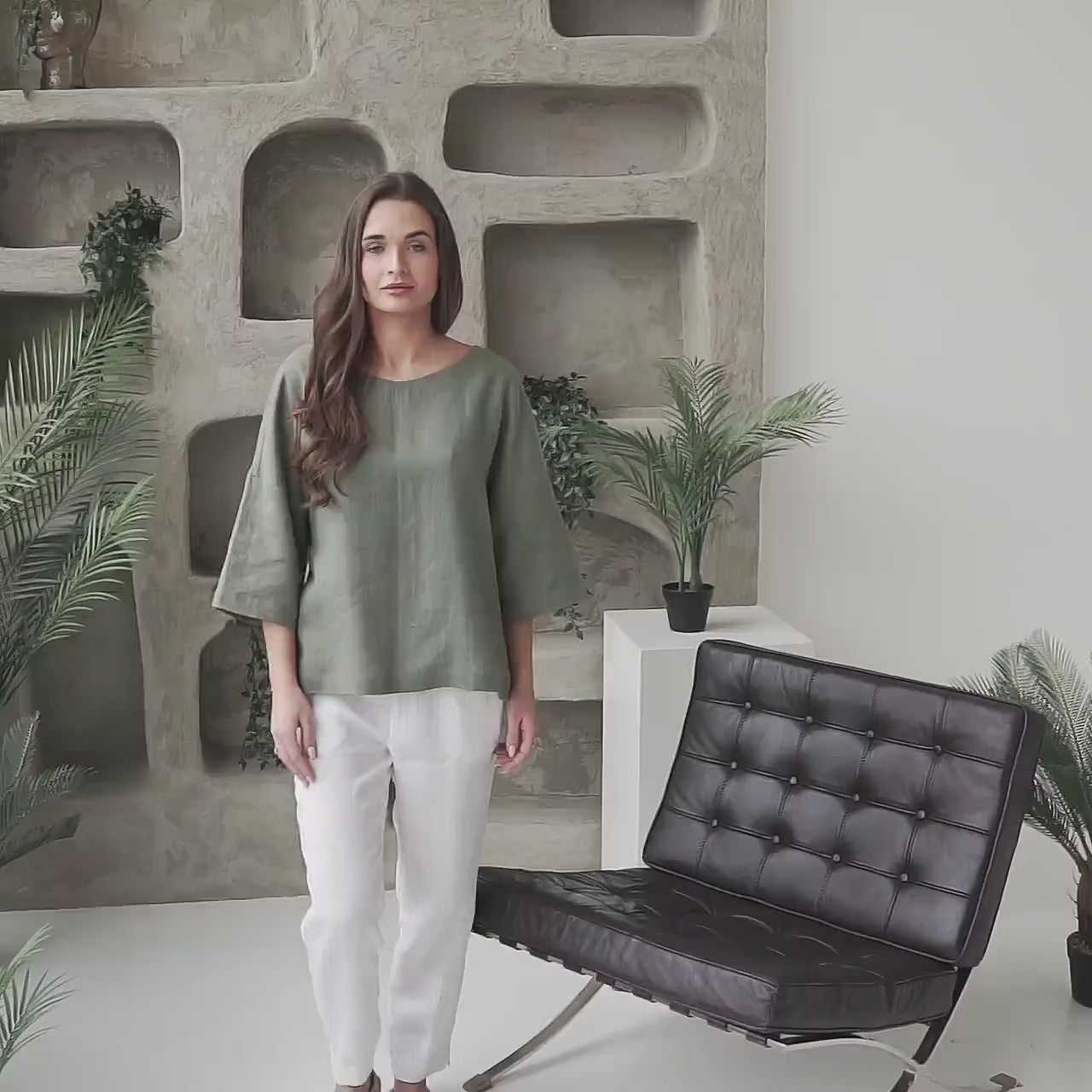 Oversized Linen Kimono Blouse | Loose Summer Top - ZENOVA