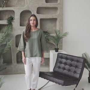 Oversized Linen Kimono Blouse | Loose Summer Top - ZENOVA