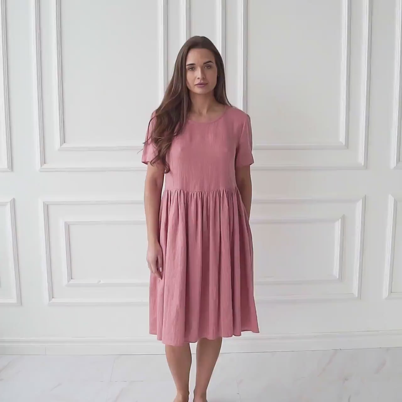 Linen Midi Dress | Women's Casual Summer Dress | Natural Fabric - MEROSA