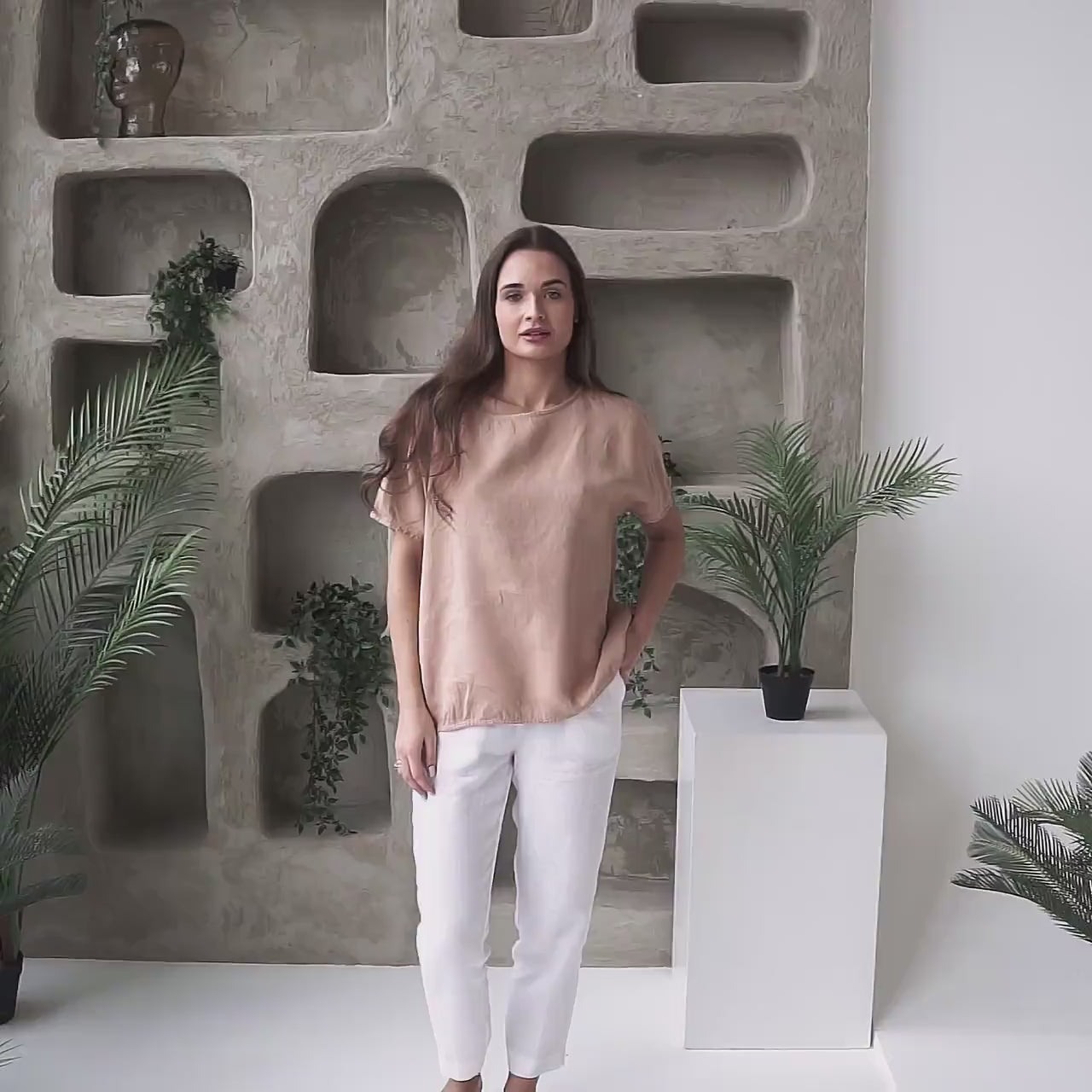 Boxy Linen Blouse – Women's Relaxed Fit, Breathable Natural Linen Top - TESSARA