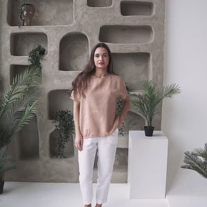Boxy Linen Blouse – Women's Relaxed Fit, Breathable Natural Linen Top - TESSARA