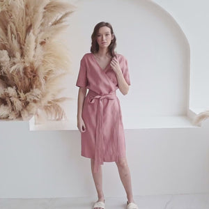Linen Wrap Dress, Women's Midi Dress, Summer Wrap Dress, Breathable Linen Dress - ROSELLE