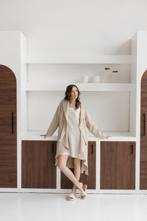 Medium-Weight Linen Bathrobe - Cozy Wrap Robe for Women - PACIFIC DRIFT