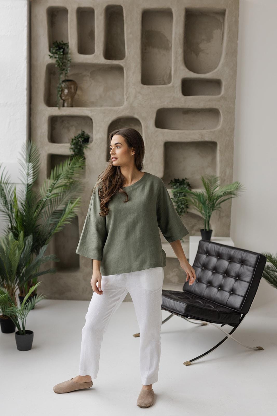 Minimalist linen top with oversized design – perfect for casual, boho, and everyday wear.
