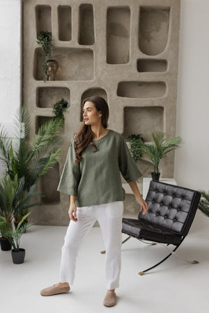 Minimalist linen top with oversized design – perfect for casual, boho, and everyday wear.