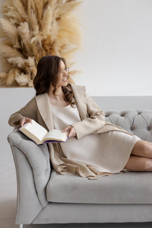 Medium-Weight Linen Bathrobe - Cozy Wrap Robe for Women - PACIFIC DRIFT